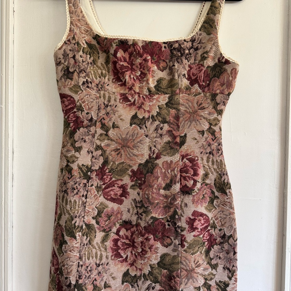 Altar'd State Floral Tapestry Mini Dress - Red and Green